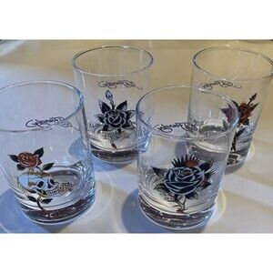 Vintage Ed Hardy Old Fashioned Glasses Set/4 Christian Audigier Y2K Tattoo Goth
